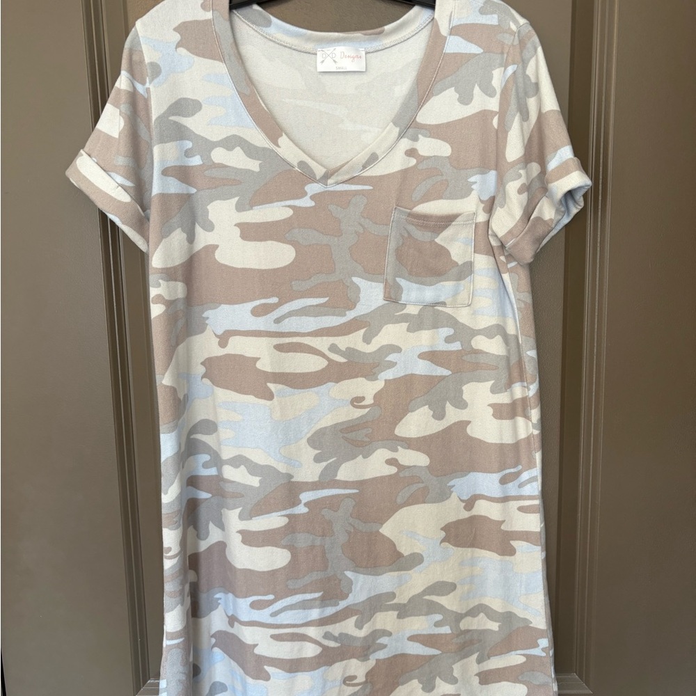 Casual Camouflage V-Neck Mini Dress